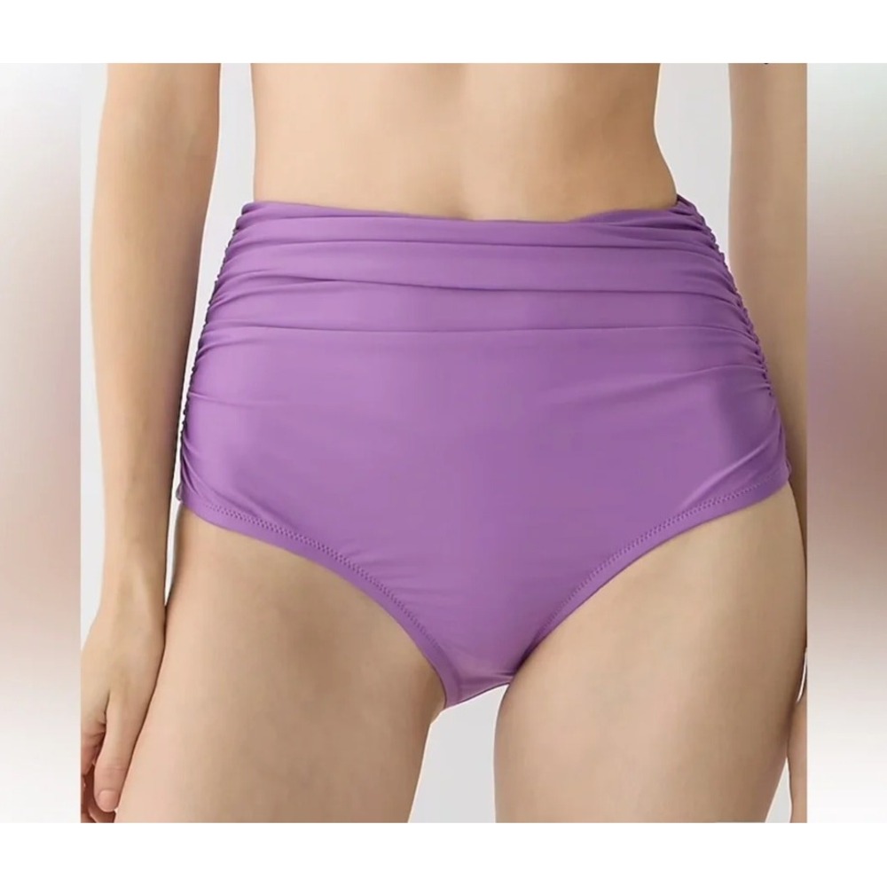 NWT J. Crew Re-imagined Ruched High-Waisted Full-Coverage Bikini Bottom Purple M